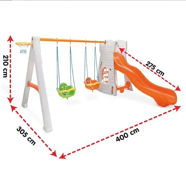 Детский игровой комплекс “Горка-замок” с качелями и баскетбольным кольцом