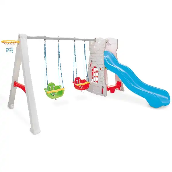 Детский игровой комплекс “Горка-замок” с качелями и баскетбольным кольцом