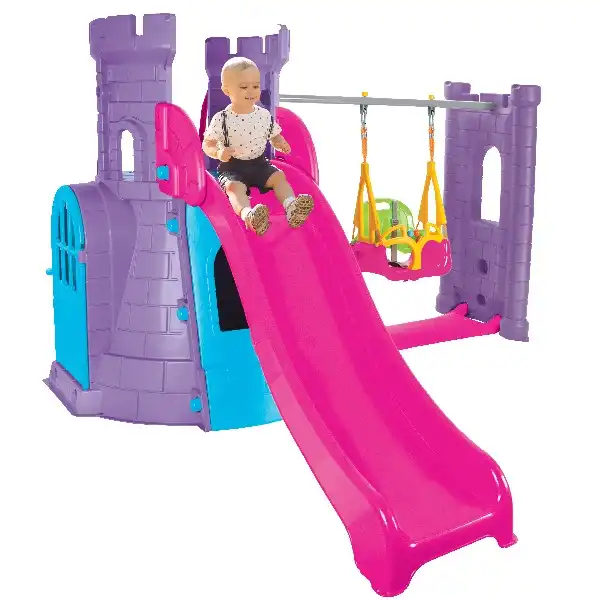 Castel cu tobogan și leagăne (disponibil în 2 culori)