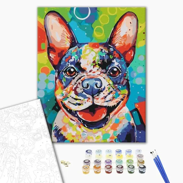 Pictură pe numere 40*50 cm (fără cutie) – Cățel în culori