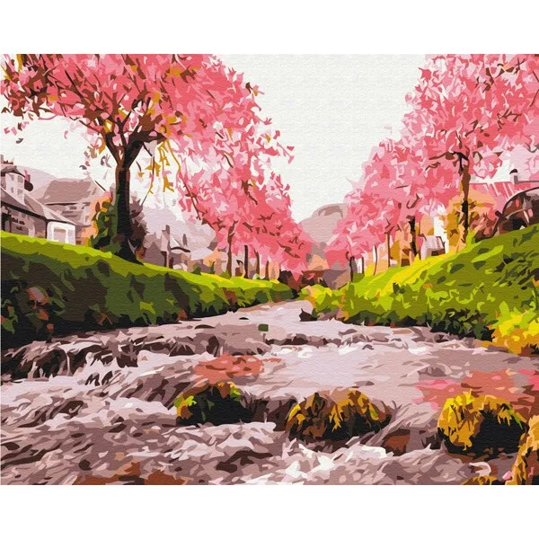 Pictură pe numere 40×50 cm (fără cutie)  –  Râul în sakura
