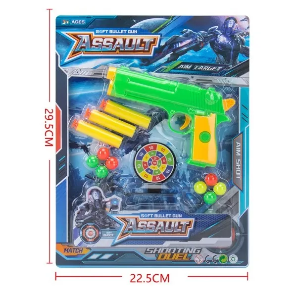Set de joc cu pistol, gloanțe și țintă