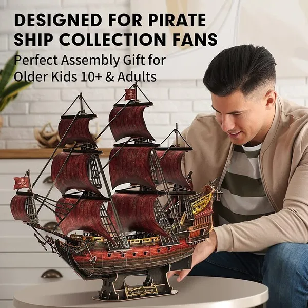 3D puzzle Corabie de pirați „Răzbunarea Reginei Anne” – ediție roșie aniversară, 391 de elemente
