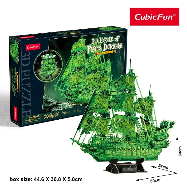 3D puzzle Corabie de pirați “Olandezul zburător”, strălucește în întuneric, 360 elemente