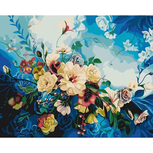 Pictură pe numere 40*50 cm (fără cutie)  – Flori albastre
