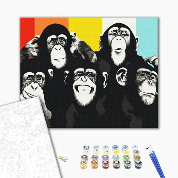 Pictură pe numere 40*50 cm (în cutie) – Portretul cimpanzeilor