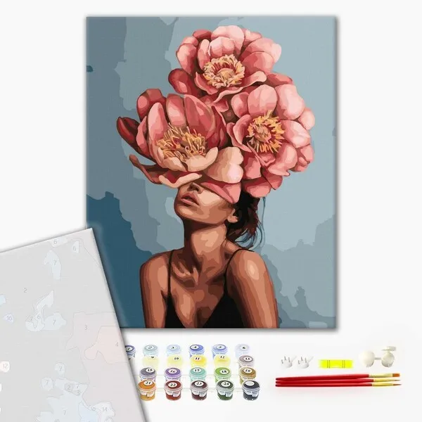 Pictură pe numere 40*50 сm (fără cutie) – Fată în bujori înfloriți