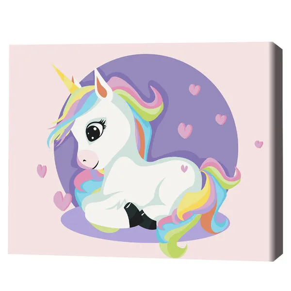 Pictură pe numere 30*40 сm (fără cutie) – Unicorn printre inimioare