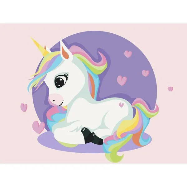 Pictură pe numere 30*40 сm (fără cutie) – Unicorn printre inimioare
