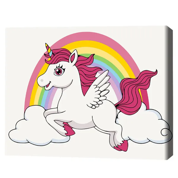 Pictură pe numere 30*40 сm (fără cutie) – Unicorn în culori de curcubeu