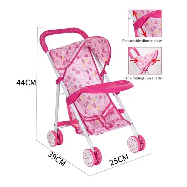 Розовая прогулочная коляска для кукол