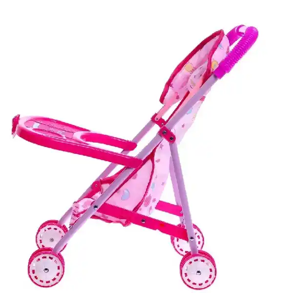 Розовая коляска для кукол, с корзиной