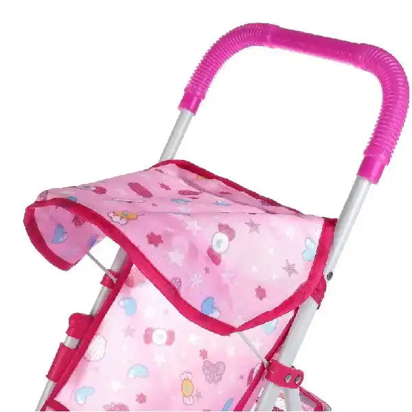Розовая коляска для кукол, с корзиной