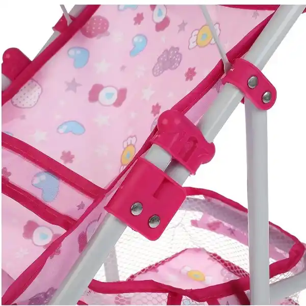 Розовая коляска для кукол, с корзиной