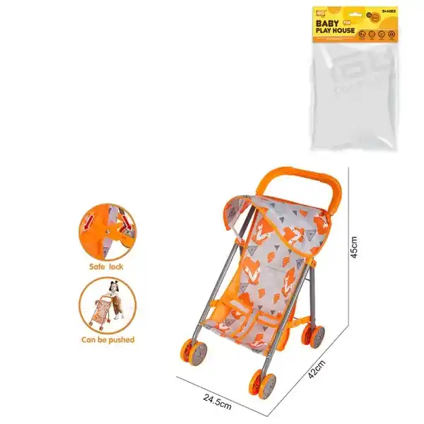 Прогулочная коляска для кукол с оранжевом принтом