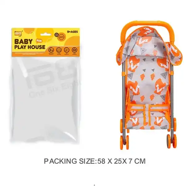 Прогулочная коляска для кукол с оранжевом принтом