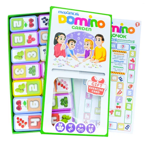 Joc de masă „Domino multicolor cu fructe”, 28 dominouri