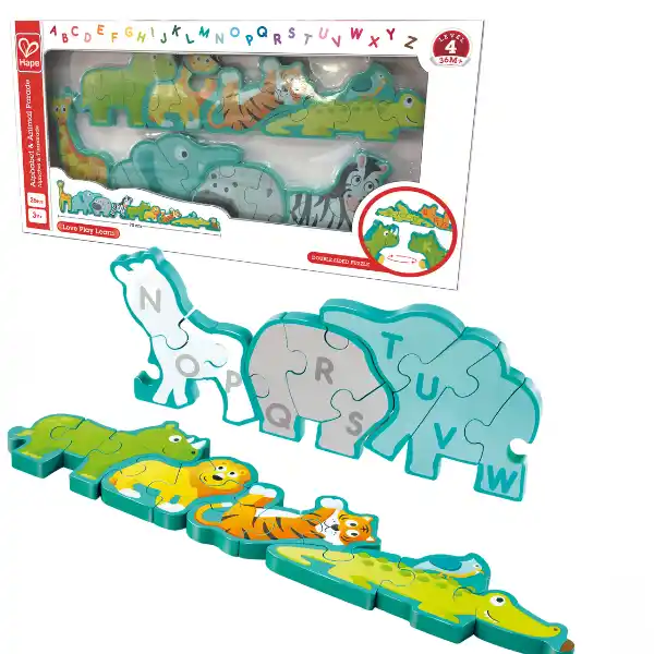 Puzzle-alfabet din lemn „Parada animalelor”