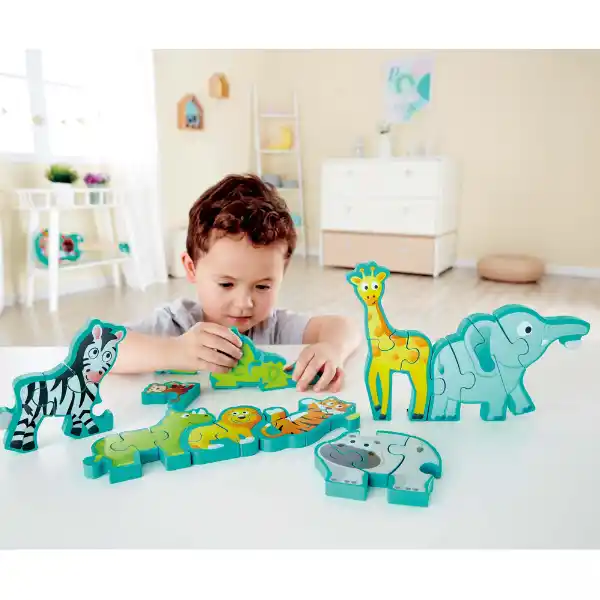 Puzzle-alfabet din lemn „Parada animalelor”