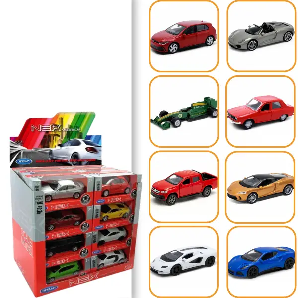 Mașini metalice de colecție 1:34 Welly, 8 modele, cu inerție S2
