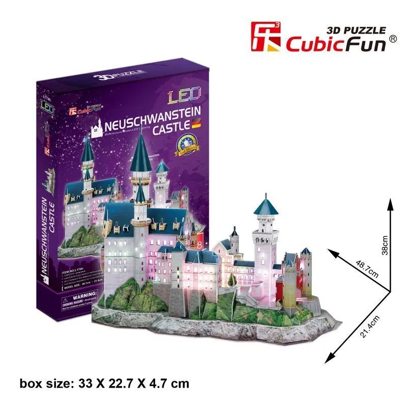 Puzzle 3D „Castelul Neuschwanstein” cu iluminare LED, 128 de elemente
