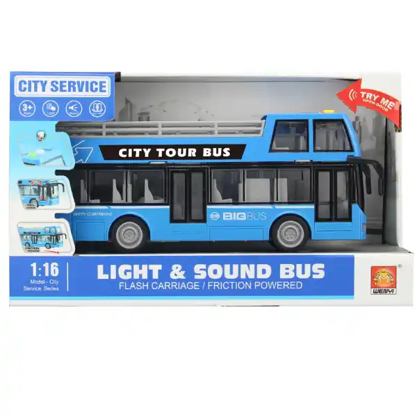 1:16 Инерционный двухэтажный автобус с открытым верхом (свет/звук)