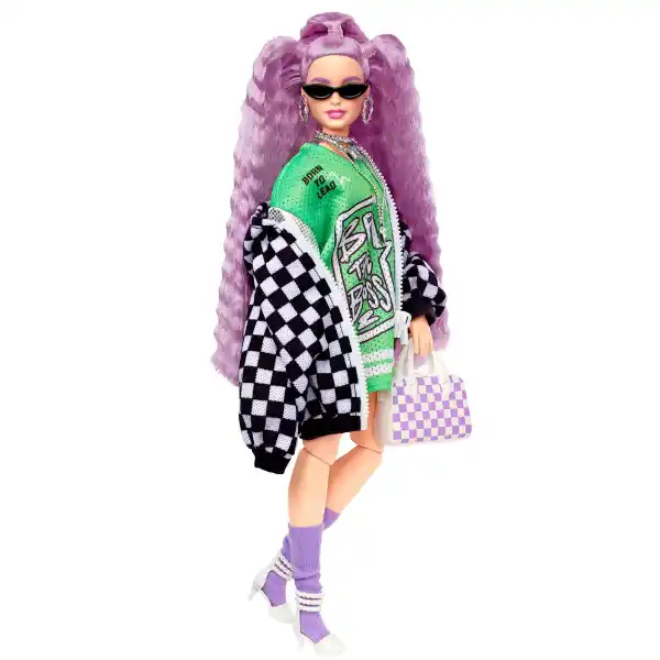 Set Barbie Extra „Barbie cu păr ondulat în culori de lavandă”