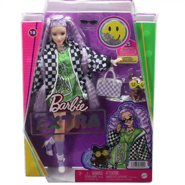 Set Barbie Extra „Barbie cu păr ondulat în culori de lavandă”
