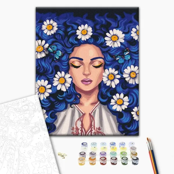 Pictură pe numere 40*50 cm (în cutie) – Margarete în păr