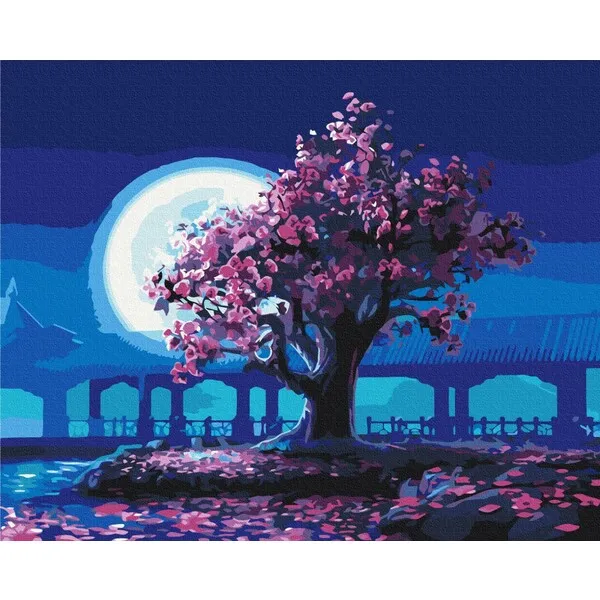 Pictură pe numere 40*50 сm (în cutie) – Sakura în lumina lunii