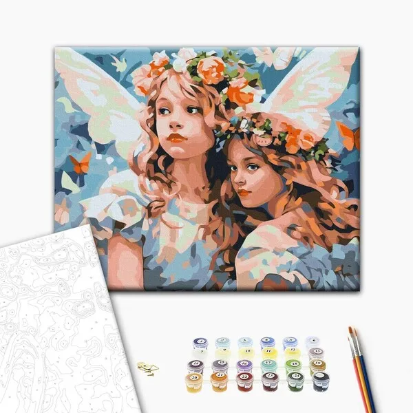 Pictură pe numere 40*50 сm (în cutie) – Îngeri în coroane de flori