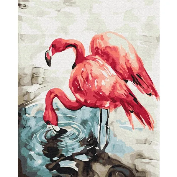Pictură pe numere 40х50 сm (fără cutie)  – Flamingo în acuarelă