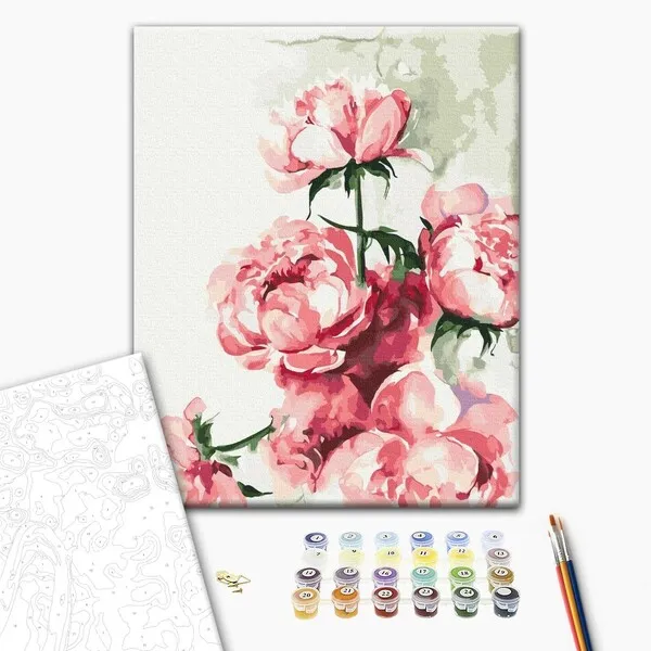 Pictură pe numere 40*50 сm (fără cutie)  – Bujori în stil acuarelă