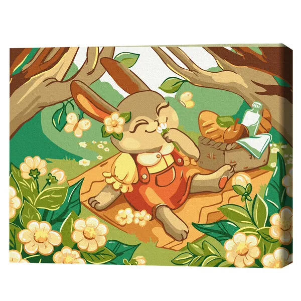 Pictură pe numere 30*40 сm (fără cutie) – Iepurași la picnic