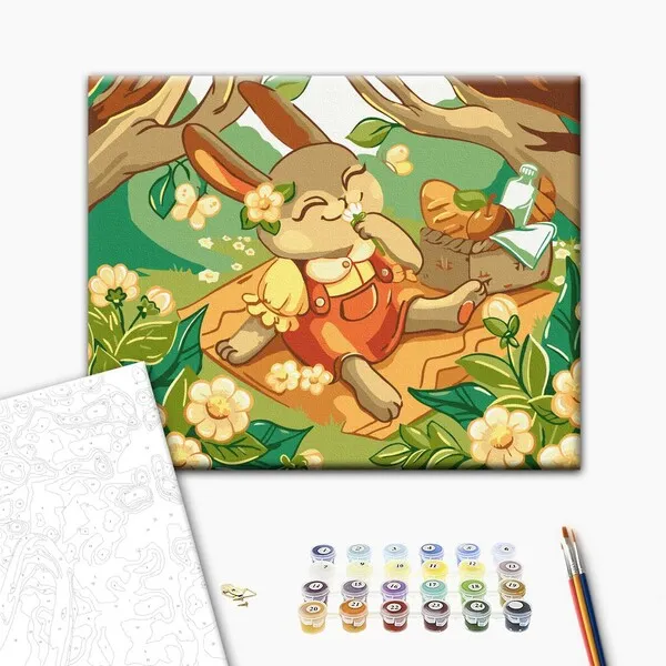 Pictură pe numere 30*40 сm (fără cutie) – Iepurași la picnic
