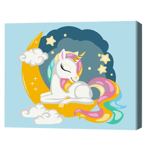 Pictură pe numere 30*40 сm (fără cutie) – Unicorn în culori de curcubeu