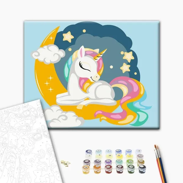 Pictură pe numere 30*40 сm (fără cutie) – Unicorn în culori de curcubeu