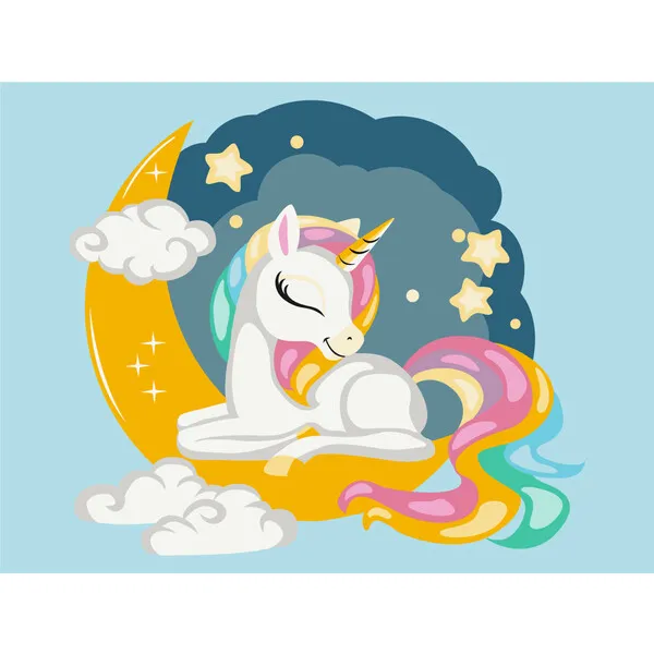 Pictură pe numere 30*40 сm (fără cutie) – Unicorn în culori de curcubeu