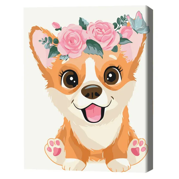 Pictură pe numere 30*40 сm (fără cutie) – Corgi cu o coroană