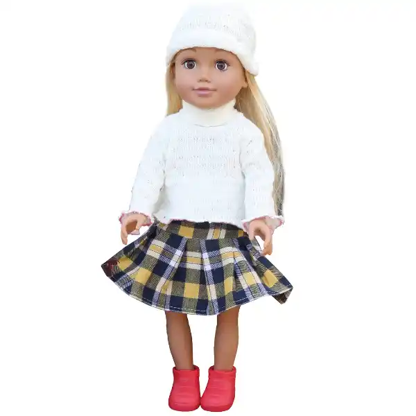 Păpușa în fustă în carouri, 45 cm