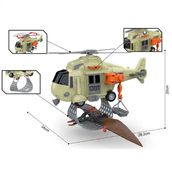 1:16 Инерционный вертолет с динозавром (свет / звук)