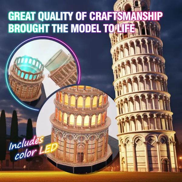 3D Puzzle “Turnul din Pisa” cu iluminare LED, 42 elemente