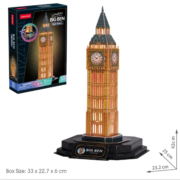 3D Puzzle “Big Ben” cu iluminare LED, 32 elemente
