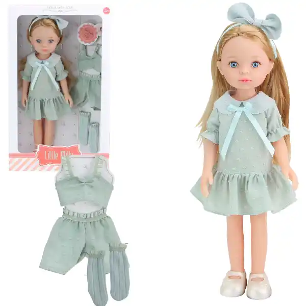 Păpușa „Mica Milly”, în rochie azurie, 33 cm