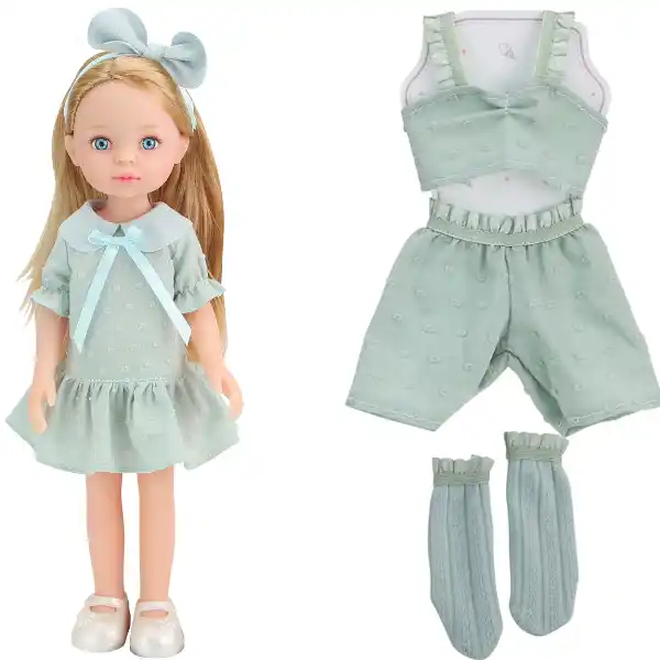 Păpușa „Mica Milly”, în rochie azurie, 33 cm