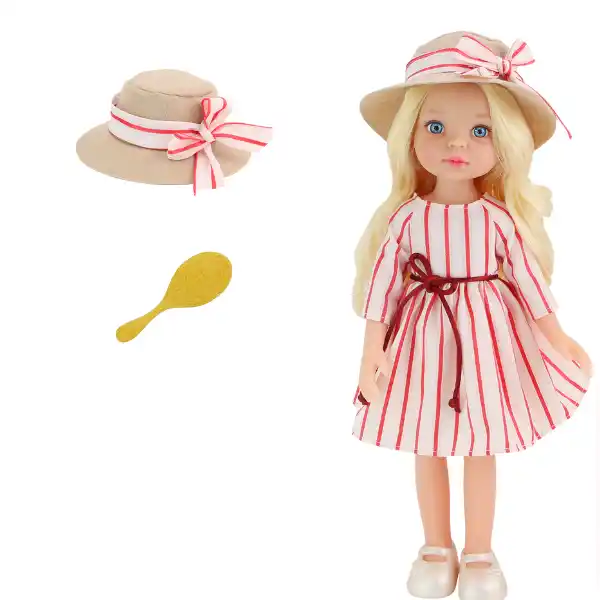 Păpușa „Mica Milly”, în rochie alb-roșie, 33 cm