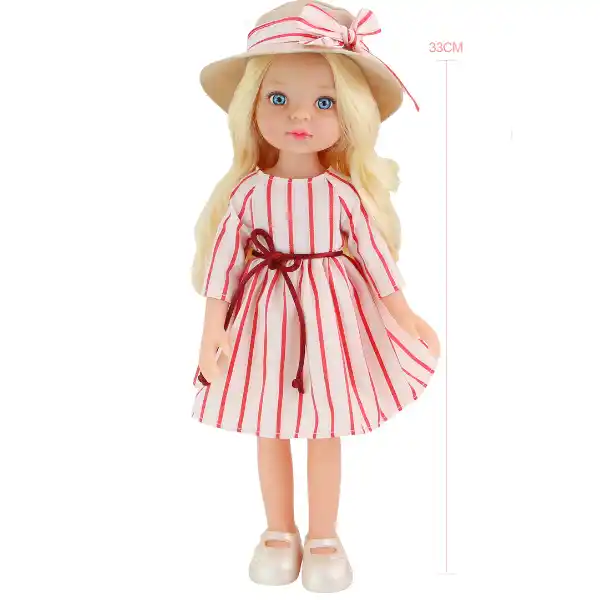 Păpușa „Mica Milly”, în rochie alb-roșie, 33 cm