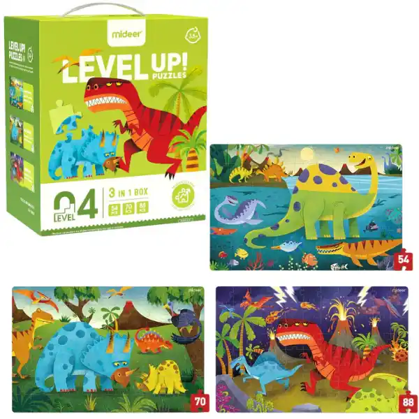 Seria de puzzle-uri „Era dinozaurilor”, 3 în 1, nivelul 4