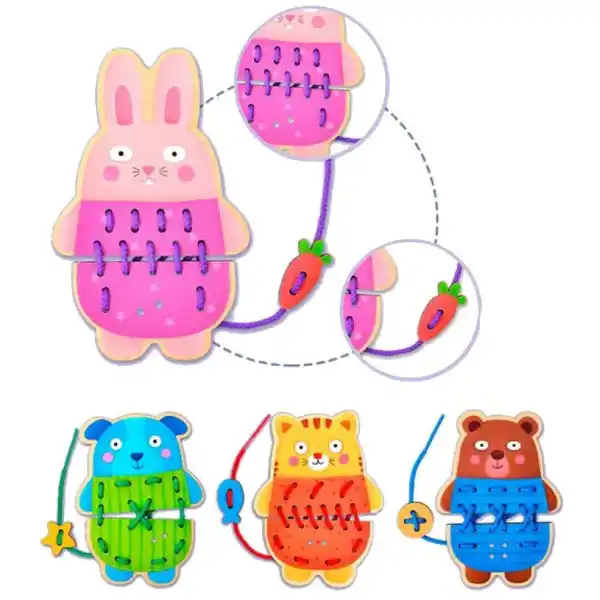 Детская игра-шнуровка “Веселые зверушки”, 8 частей