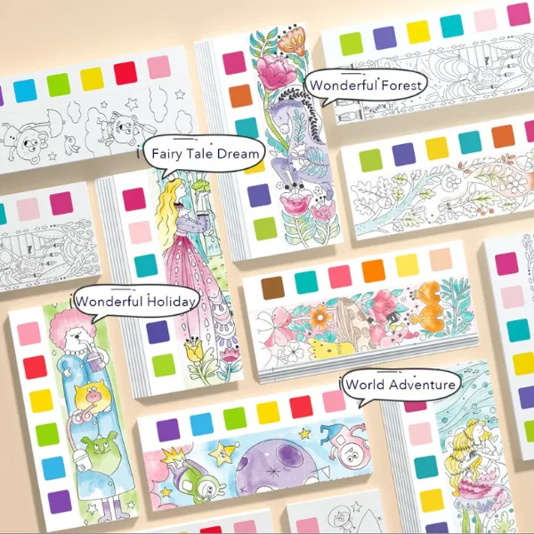 Cartea de colorat cu acuarele inclusă „Aventură în jurul lumii”